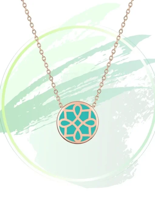 Collier Harmonie Or rose 375‰ et jeton laque verte aqua SO OR