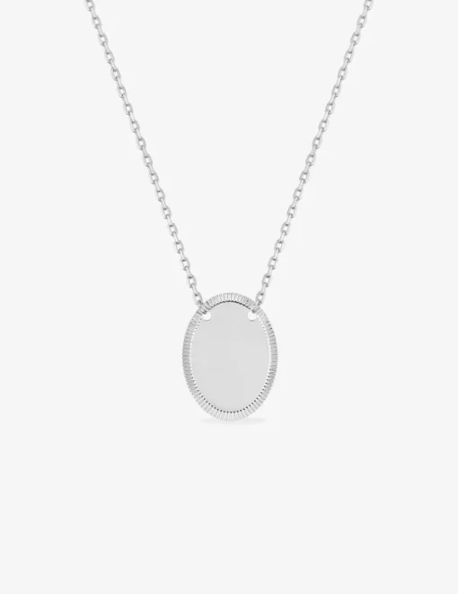 Collier jeton ovale liseré fantaisie argent 925‰ rhodié SO OR