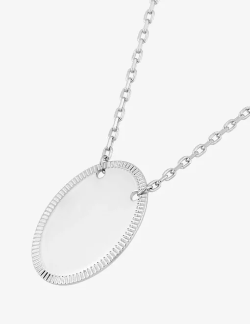 Collier jeton ovale liseré fantaisie argent 925‰ rhodié SO OR