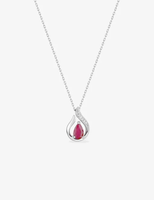 Collier larme or blanc 375‰, diamants et rubis SO OR