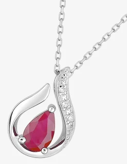 Collier larme or blanc 375‰, diamants et rubis SO OR