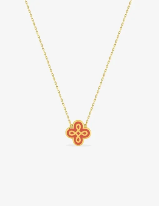 Collier Lorever Or jaune 375‰, motif laque corail SO OR