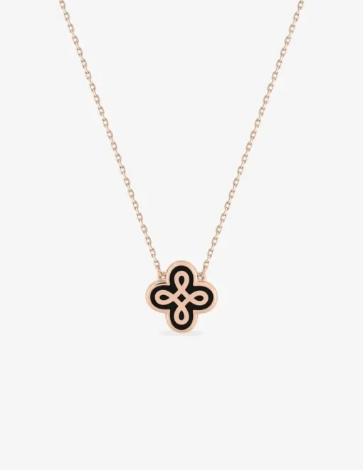 Collier Lorever Or rose 375‰, motif laque noir de Jais SO OR