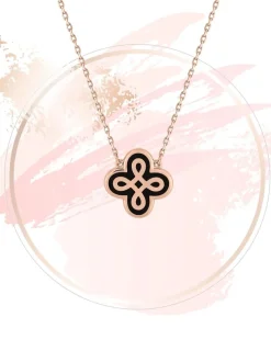 Collier Lorever Or rose 375‰, motif laque noir de Jais SO OR