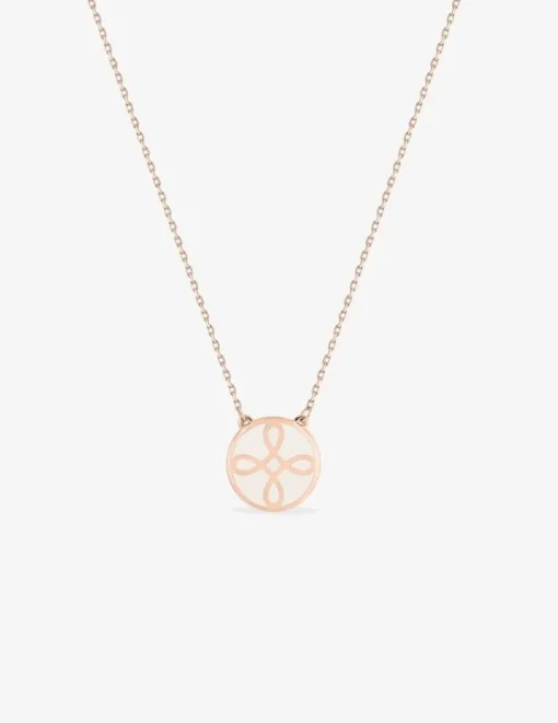 Collier Lorever Or rose 375‰, motif jeton laque ivoire SO OR