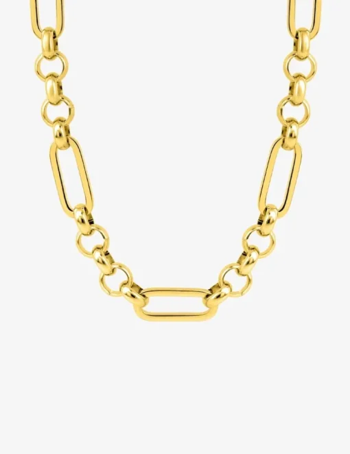 Collier maille jaseron et maille rectangle acier doré SO OR