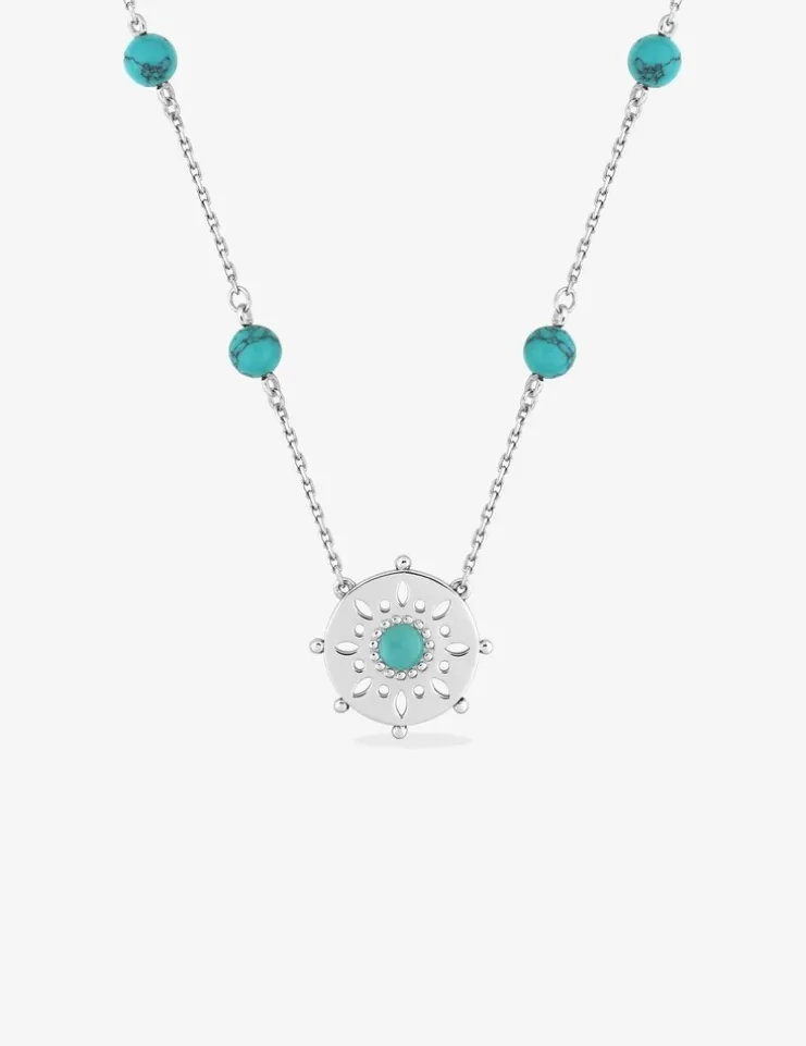 Collier mandala argent 925‰ rhodié et turquoises SO OR
