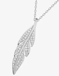 Collier motif feuille en argent 925 ‰ rhodié et oxyde de zirconium SO OR