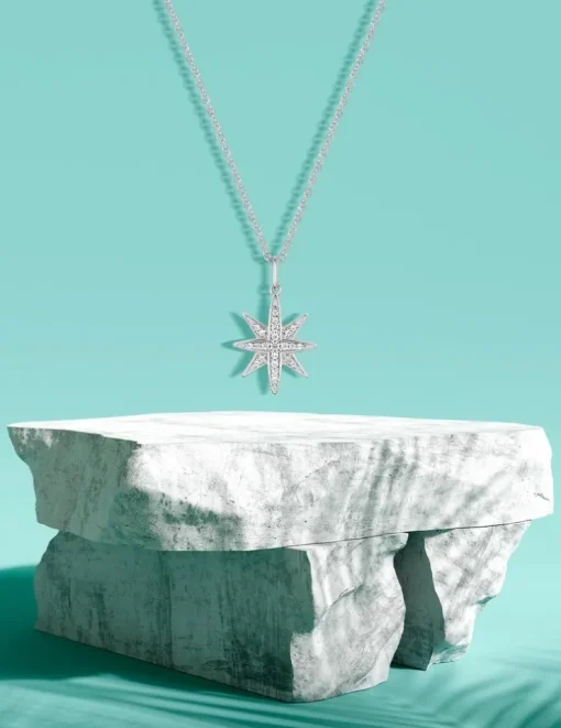 Collier motif étoile en argent 925 ‰ rhodié et oxydes de zirconium SO OR