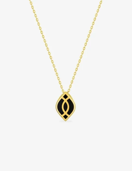Collier Ondine Or jaune 375‰, motif laque noir de jais SO OR