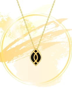 Collier Ondine Or jaune 375‰, motif laque noir de jais SO OR