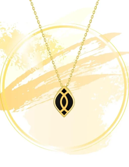 Collier Ondine Or jaune 375‰, motif laque noir de jais SO OR