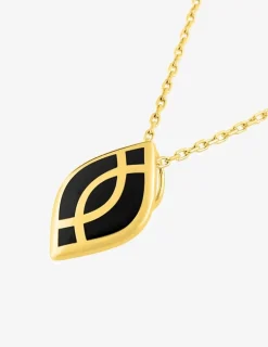 Collier Ondine Or jaune 375‰, motif laque noir de jais SO OR