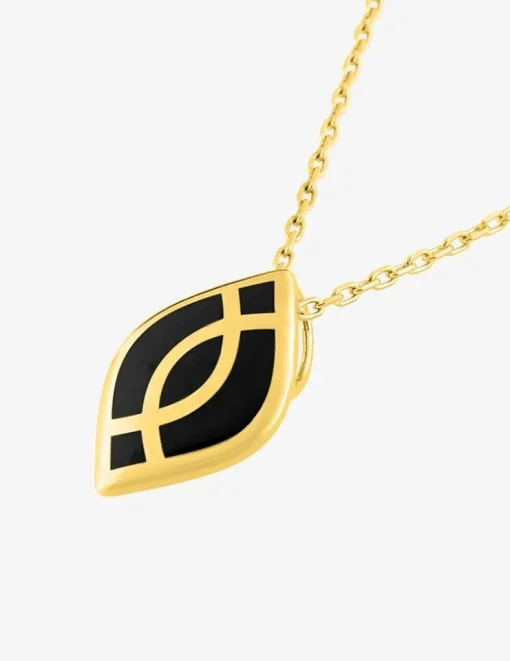 Collier Ondine Or jaune 375‰, motif laque noir de jais SO OR