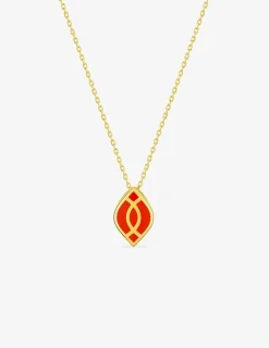 Collier Ondine Or jaune 375‰, motif laque corail SO OR
