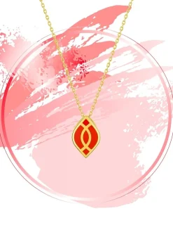 Collier Ondine Or jaune 375‰, motif laque corail SO OR