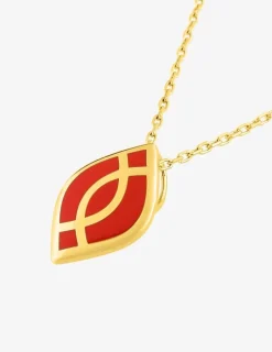 Collier Ondine Or jaune 375‰, motif laque corail SO OR