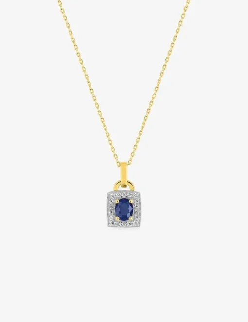 Collier or 375 ‰ et rhodium avec saphir encadré d'oxydes de zirconium SO OR