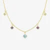 Collier or 375 ‰ jaune avec pampilles de topaze bleue, améthyste et péridot SO OR
