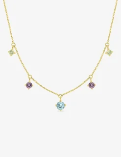 Collier or 375 ‰ jaune avec pampilles de topaze bleue, améthyste et péridot SO OR