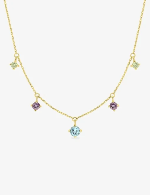 Collier or 375 ‰ jaune avec pampilles de topaze bleue, améthyste et péridot SO OR