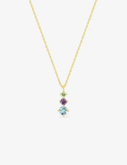 Collier or 750 ‰ jaune avec topaze bleue, améthyste et péridot SO OR