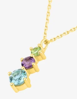 Collier or 750 ‰ jaune avec topaze bleue, améthyste et péridot SO OR