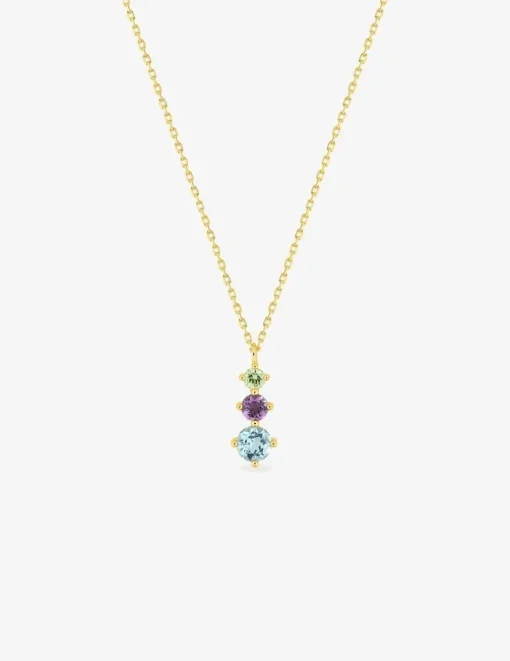 Collier or 375 ‰ jaune avec topaze bleue, améthyste et péridot SO OR