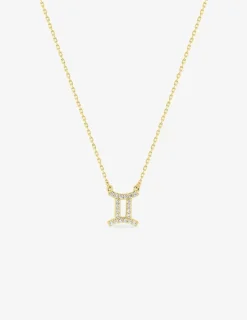 Collier or 750 ‰ jaune, pendentif zodiaque gémeaux avec oxydes de zirconium SO OR