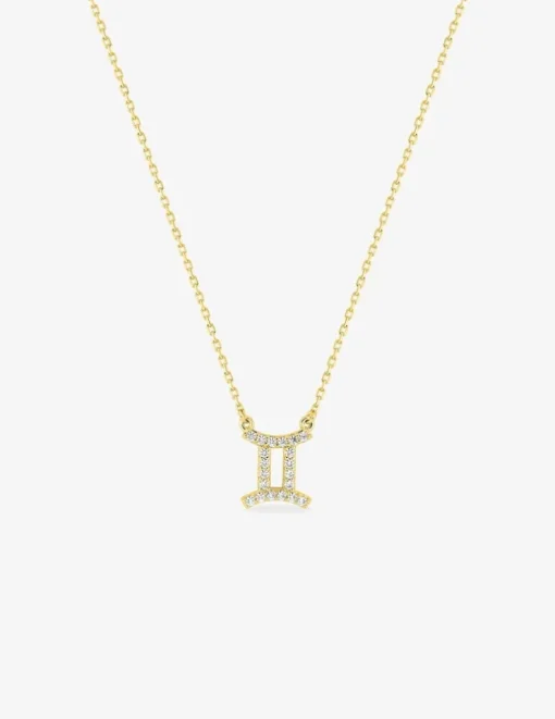 Collier or 750 ‰ jaune, pendentif zodiaque gémeaux avec oxydes de zirconium SO OR