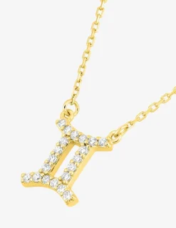 Collier or 750 ‰ jaune, pendentif zodiaque gémeaux avec oxydes de zirconium SO OR