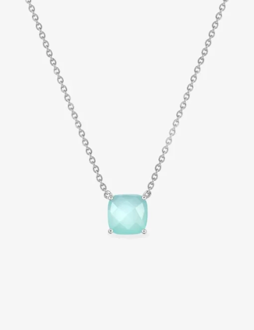 Collier or blanc 750 ‰ et calcédoine bleue SO OR