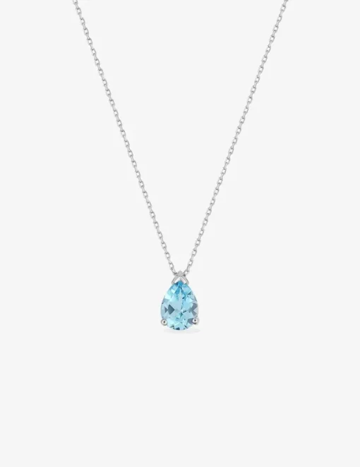 Collier or blanc 375 ‰ et topaze bleue traitée taillée en poire SO OR