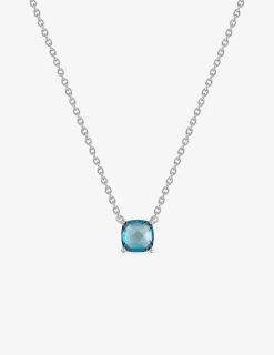Collier or blanc 750 ‰ et topaze bleue traitée SO OR