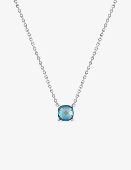 Collier or blanc 750 ‰ et topaze bleue traitée SO OR