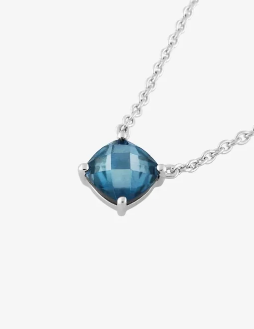 Collier or blanc 750 ‰ et topaze bleue traitée SO OR