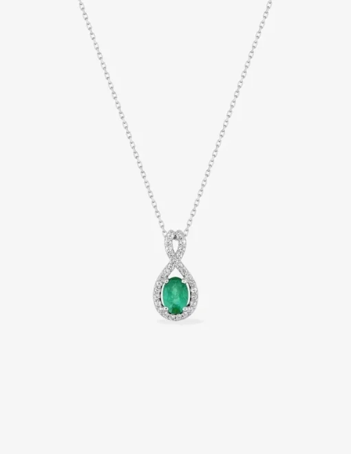 Collier or blanc 375 ‰, émeraude et oxydes de zirconium SO OR