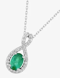 Collier or blanc 375 ‰, émeraude et oxydes de zirconium SO OR