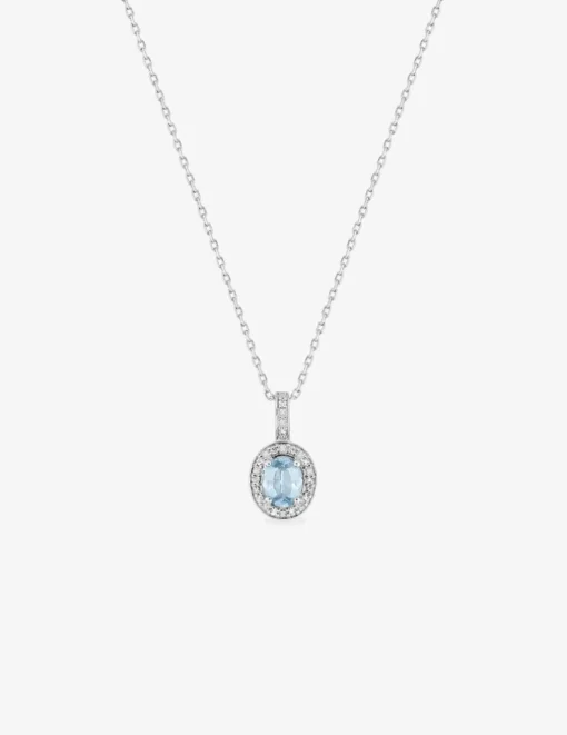 Collier or blanc 375 ‰ oxyde de zirconium et topaze bleue traitée SO OR