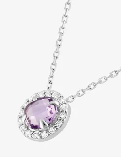 Collier or blanc 375 ‰ oxydes de zirconium et améthyste SO OR
