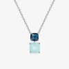 Collier or blanc 750 ‰ topaze et calcédoine bleue SO OR