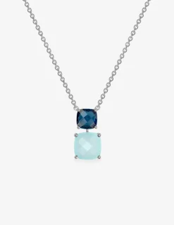 Collier or blanc 750 ‰ topaze et calcédoine bleue SO OR