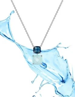 Collier or blanc 750 ‰ topaze et calcédoine bleue SO OR