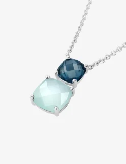 Collier or blanc 750 ‰ topaze et calcédoine bleue SO OR