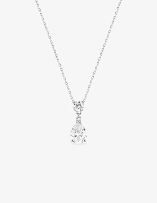 Collier or blanc 750‰ et oxydes de zirconium poire et rond SO OR