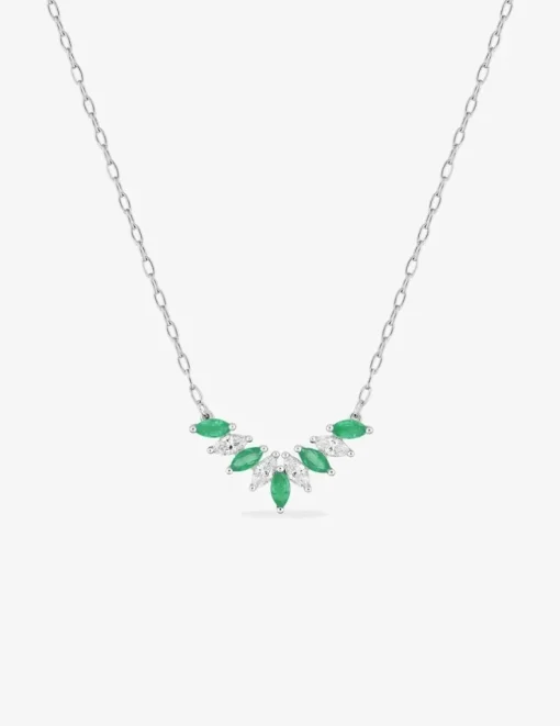 Collier or blanc 375‰ émeraudes et oxydes de zirconium navette SO OR
