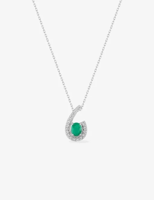 Collier or blanc 375‰, émeraude et oxyde de zirconium SO OR