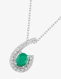 Collier or blanc 375‰, émeraude et oxyde de zirconium SO OR