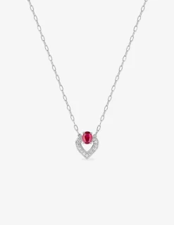 Collier or blanc 375‰ rubis ovale et cœur oxydes de zirconium SO OR