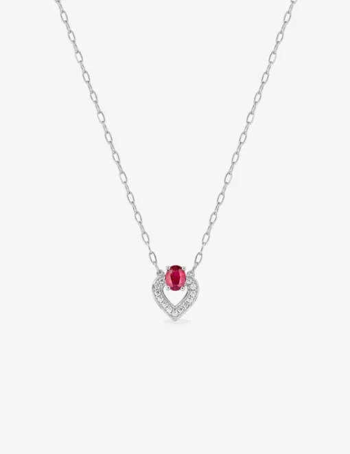 Collier or blanc 375‰ rubis ovale et cœur oxydes de zirconium SO OR